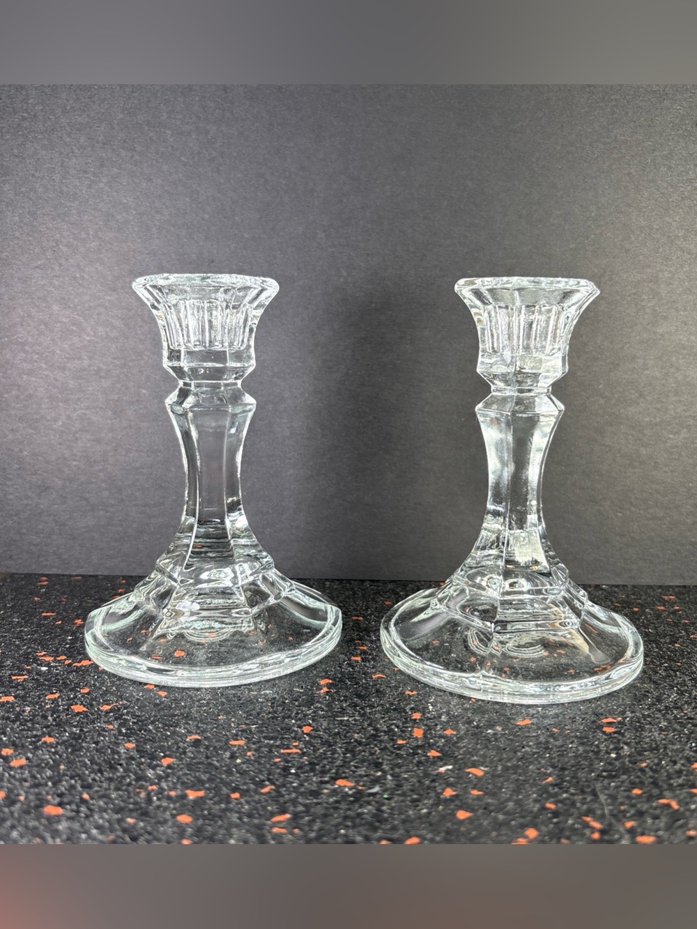 Vintage Libbey Clear Glass Classic Panel Design 4.5” Candle Holders Libbey 2245